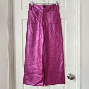 Anthropologie Maeve the Collette pink Vegan Leather Wide Leg Crop Pants size 26